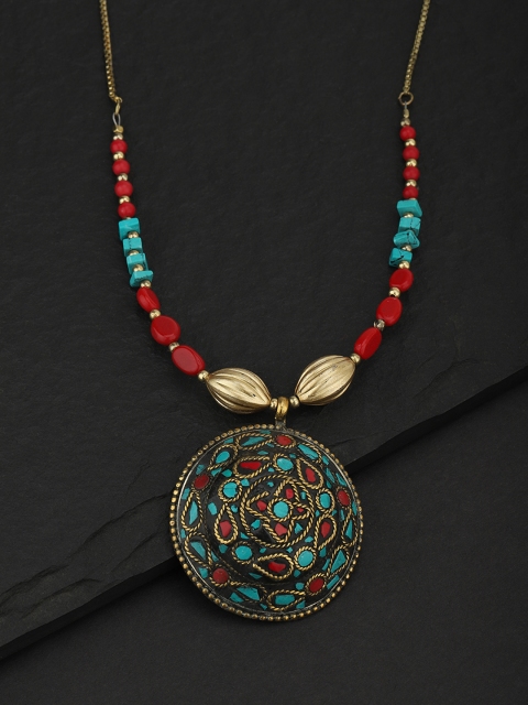 

Carlton London Charcoal Grey & Green Gold-Plated Beaded Necklace