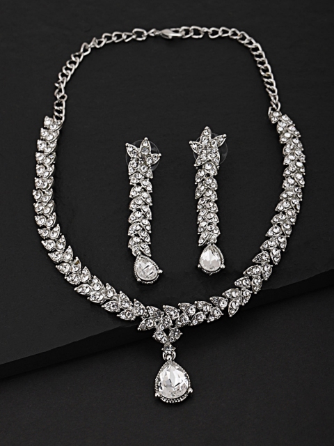 

Carlton London Silver-Toned American Diamond-Studded Jewellery Set