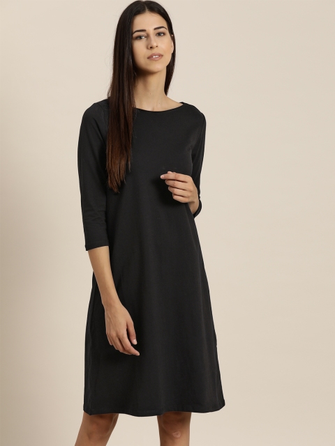 

ether Women Black Solid A-Line Dress