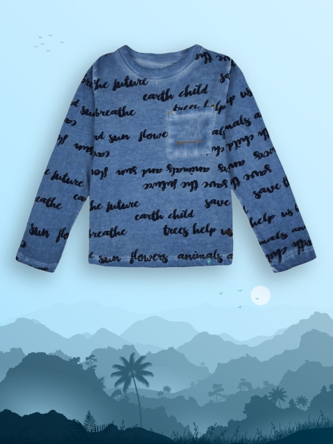 

Ed-a-Mamma Boys Blue & Black Printed Round Neck Sustainable T-shirt