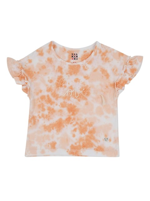 

Ed-a-Mamma Girls Orange Dyed Round Neck Sustainable Pure Cotton T-shirt