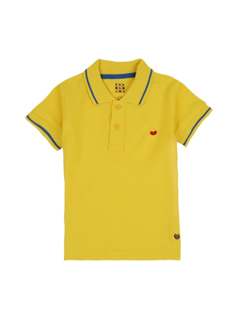 

Ed-a-Mamma Boys Yellow Solid Polo Collar Cotton Sustainable Pure Cotton T-shirt