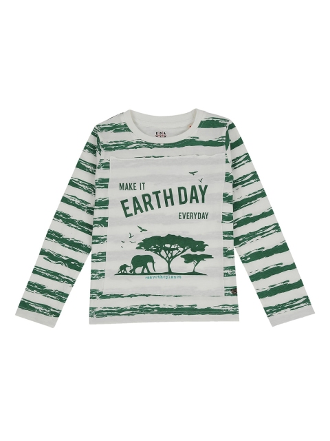 

Ed-a-Mamma Boys Green White Striped Round Neck Pure Cotton Sustainable Pure Cotton T-shirt