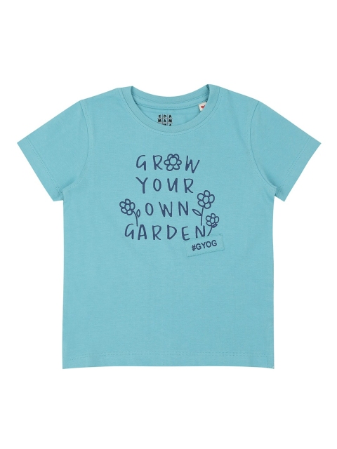 

Ed-a-Mamma Kids Blue Printed Round Neck Cotton Sustainable Pure Cotton T-shirt