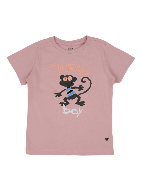 

Ed-a-Mamma Boys Pink Printed Round Neck Cotton Sustainable Pure Cotton T-shirt