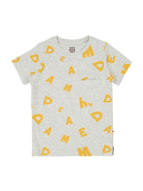 

Ed-a-Mamma Unisex Kids Grey Melange Printed Round Neck Cotton Sustainable T-shirt