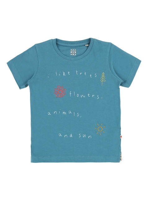 

Ed-a-Mamma Unisex Kids Blue Printed Round Neck Cotton Sustainable T-shirt