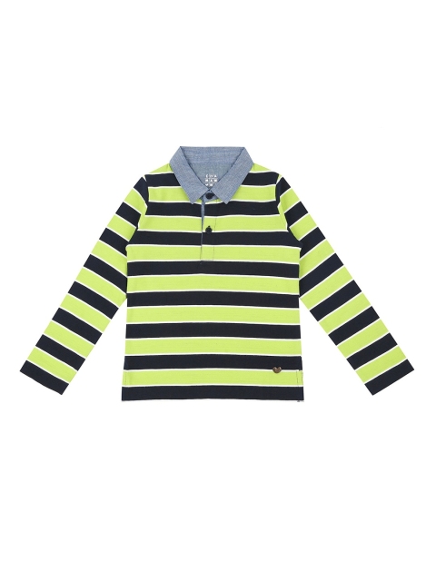

Ed-a-Mamma Boys Lime Green Striped Polo Collar Cotton Sustainable T-shirt