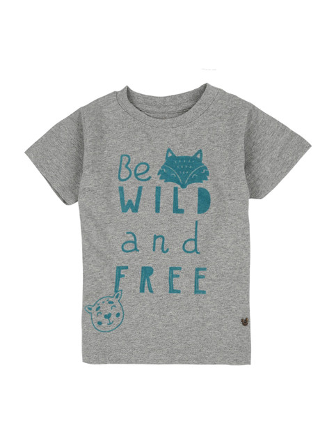 

Ed-a-Mamma Boys Grey Melange Printed Round Neck Sustainable T-shirt