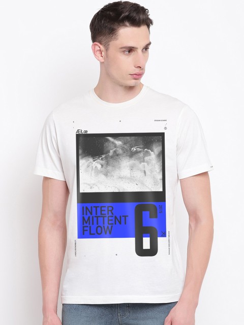 

THREADCURRY Men White Printed Round Neck T-shirt