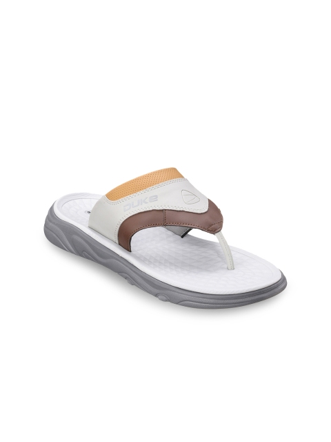 

Duke Men White & Yellow Self Design Thong Flip-Flops