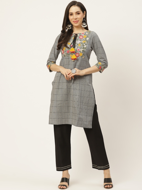

FASHOR Women Black & White Checked Kurta with Palazzos