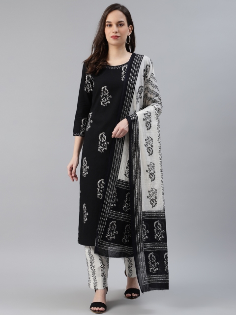 

AHIKA Women Black & White Printed Pure Cotton Kurta with Trousers & Dupatta