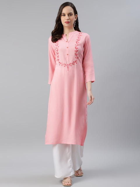 

AHIKA Women Pink Ethnic Motifs Yoke Design Thread Work Kurta