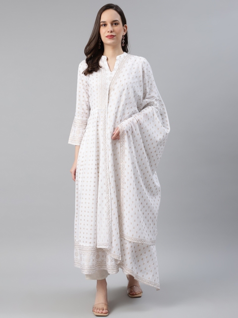 

AHIKA Women White & Golden Printed Pure Cotton Kurta & Dupatta