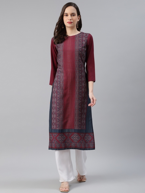 

AHIKA Women Maroon & Teal Ethnic Motifs Printed Kurta