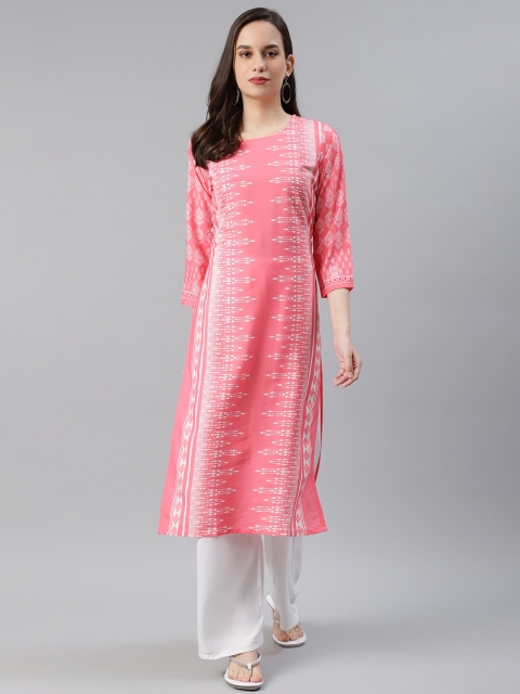 

AHIKA Women Pink & Off- White Ethnic Motifs Printed Kurta