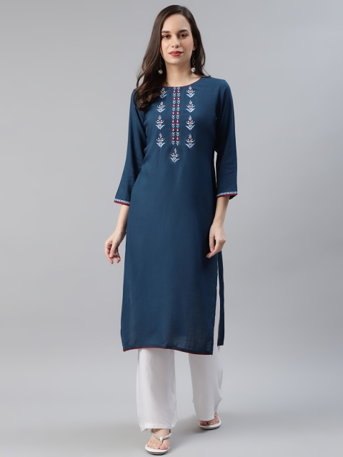 

AHIKA Women Teal Ethnic Motifs Yoke Design Thread Work Kurta
