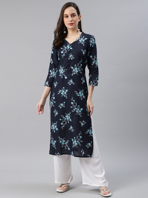 

AHIKA Women Navy Blue Pure Cotton Floral Printed Floral Kurta