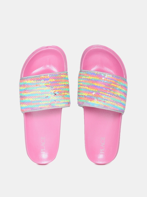 

The Childrens Place Girls Silver-Toned & Pink Water Resistant Embellished Sliders