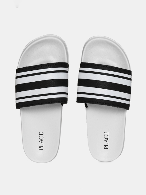 

The Childrens Place Boys Black & White Striped Sliders