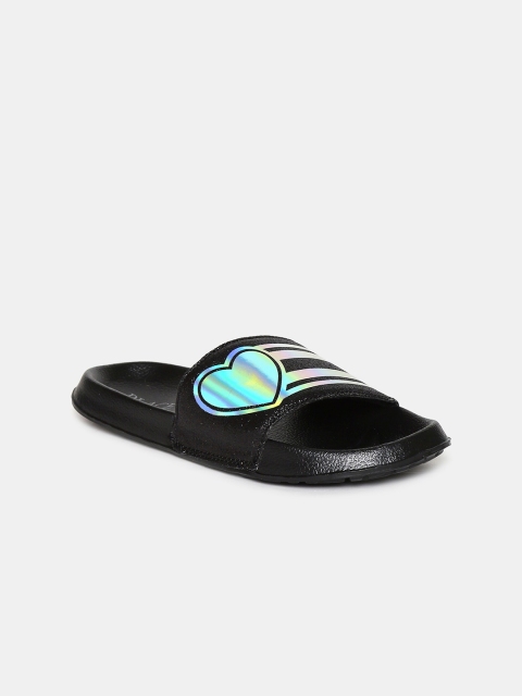 

The Childrens Place Girls Black & Silver-Toned Printed Sliders