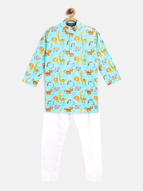 

SOJANYA Boys Sea Green& White Cotton Print Kurta with Pyjamas