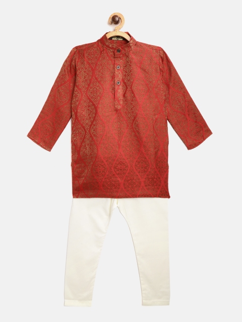 

SOJANYA Boys Maroon & Off-White Woven Design Kurta with Pyjamas