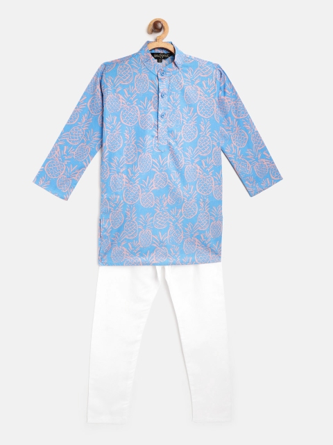 

SOJANYA Boys Blue & Off-White Cotton Pineapple Print Kurta with Pyjamas