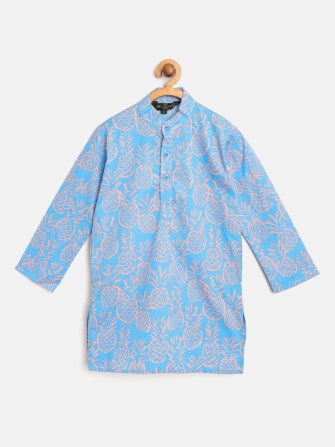 

SOJANYA Boys Blue & Peach-Coloured Quirky Print Pure Cotton Kurta