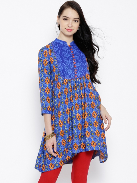 

Tissu Blue Printed Anarkali Kurti