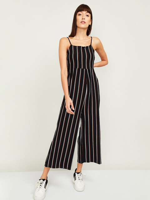 

Ginger by Lifestyle Women Black & White Striped Basic Jumpsuit