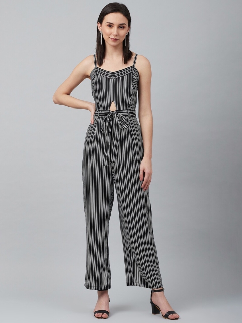 

Marie Claire Women Black & White Striped Basic Jumpsuit