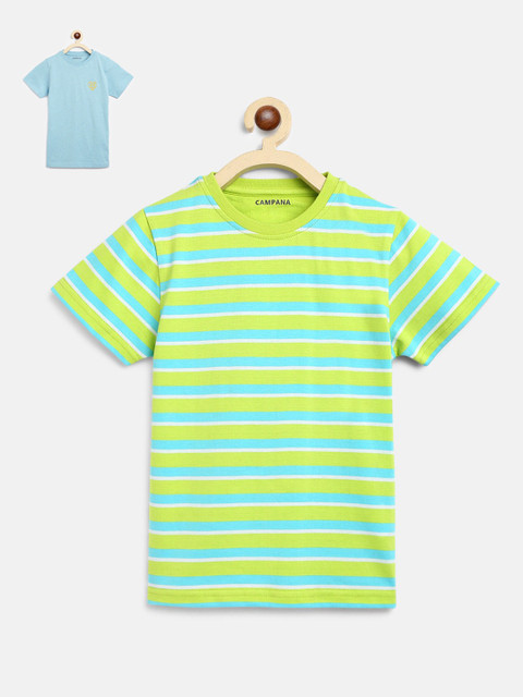 

Campana Boys Pack of 2 Blue Striped Round Neck Cotton T-shirt