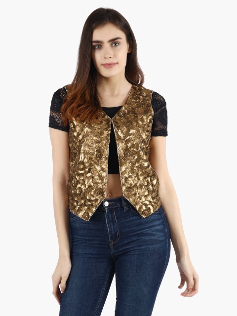 

Diwaah Women Gold-Toned Embellished Open Front Jacket