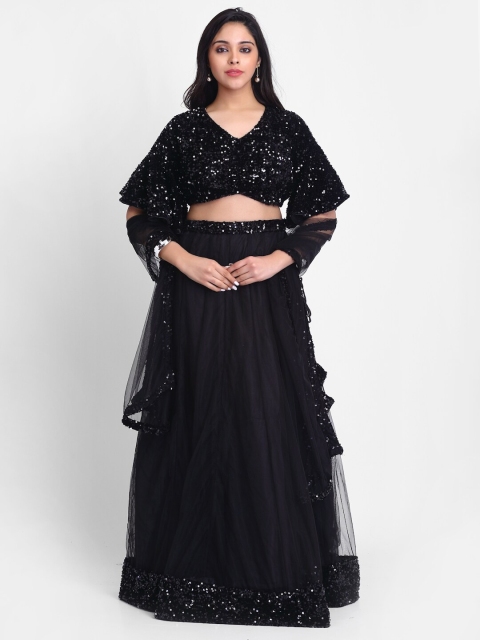 

Grancy Black Semi-Stitched Lehenga & Blouse with Dupatta