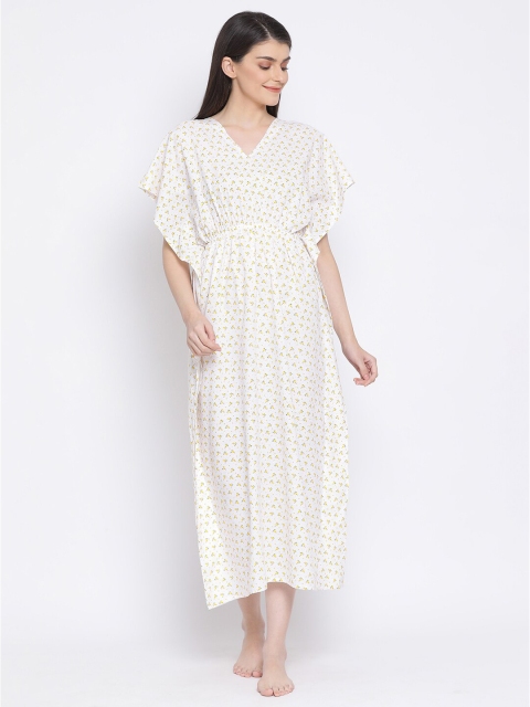 

Clovia White & Yellow Floral Printed Kaftan Nightdress