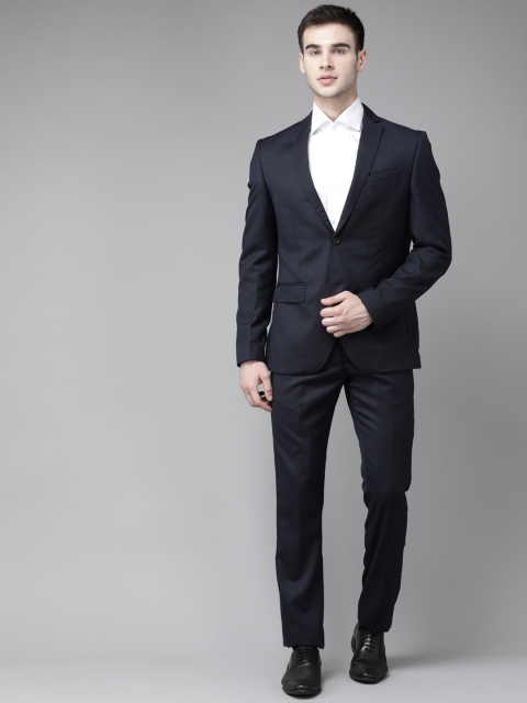 

Blackberrys Men Navy Blue Self-Design Slim Fit Formal Suit