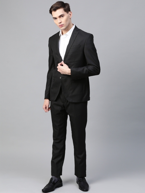 

Blackberrys Men Black Self-Design Slim Fit Formal 2-Piece Suit