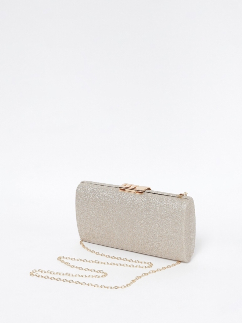 

CODE by Lifestyle Champagne-Toned & Golden Embellished Box Clutch