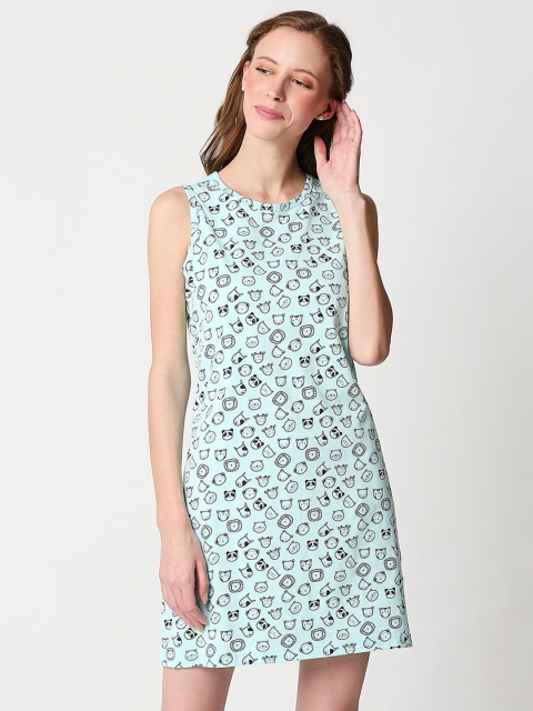 

Bewakoof Blue & Black Printed Nightdress