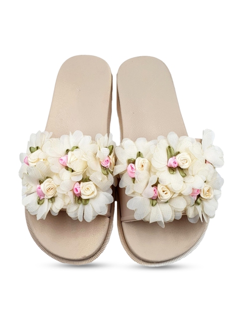 

Pampy Angel Women Cream-Coloured Embellished Water-Resistant Sliders