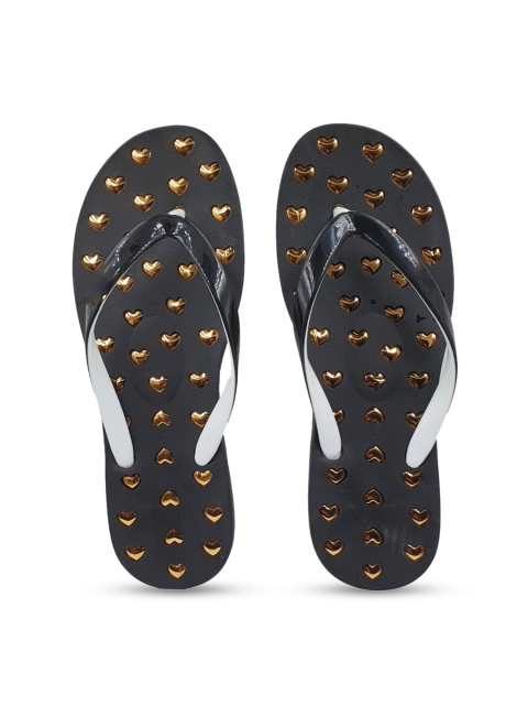 

Pampy Angel Women Black & Gold-Toned Embellished Water-Resistant Thong Flip-Flops