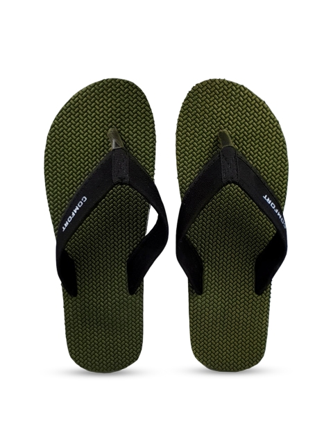 

Pampy Angel Men Black & Olive Green Solid Water-Resistant Thong Flip-Flops