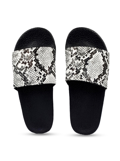 

Pampy Angel Women White & Black Printed Water-Resistant Sliders