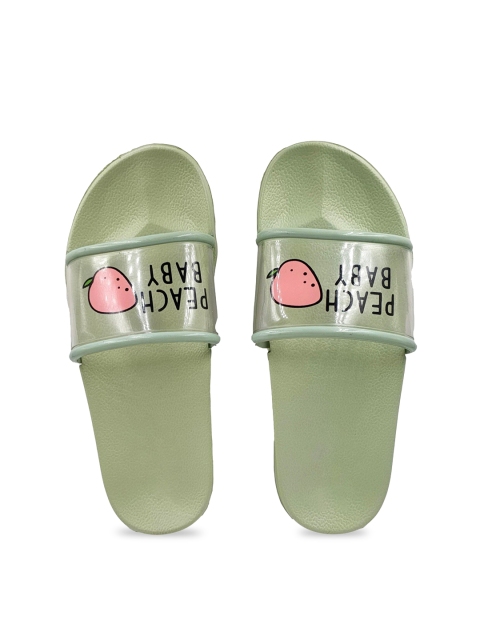 

Pampy Angel Women Transparent & Olive Green Water-Resistant Printed Sliders