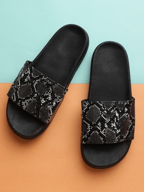 

Pampy Angel Women Black & Grey Self Design Water-Resistant Sliders