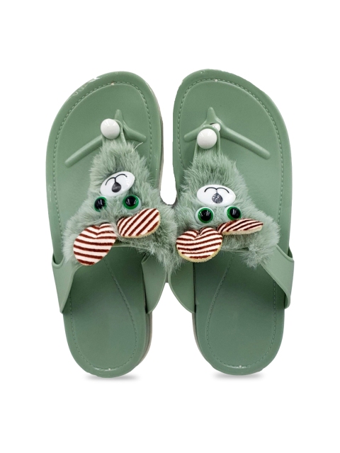 

Pampy Angel Women Olive Green Embellished Water-Resistant Thong Flip-Flops