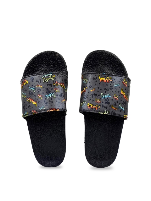 

Pampy Angel Women Grey & Black Printed Water-Resistant Sliders