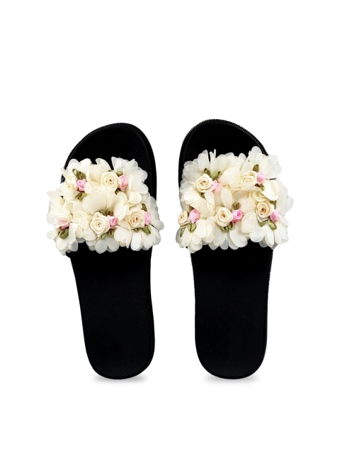 

Pampy Angel Women Cream-Coloured & Black Embellished Sliders